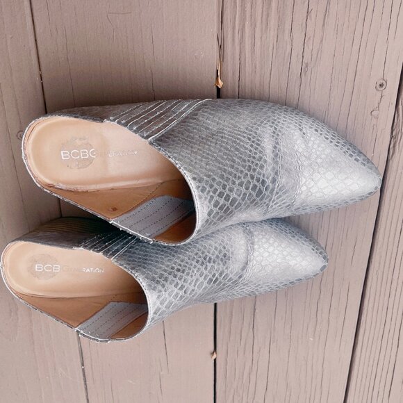 BCBG Silver Snakeskin Slides - Picture 3 of 4